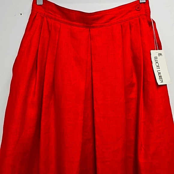 Elliot Lauren Vintage 100% Linen Midi Skirt Red Side Zip & Button Size 10 (NWT) - Picture 2 of 9